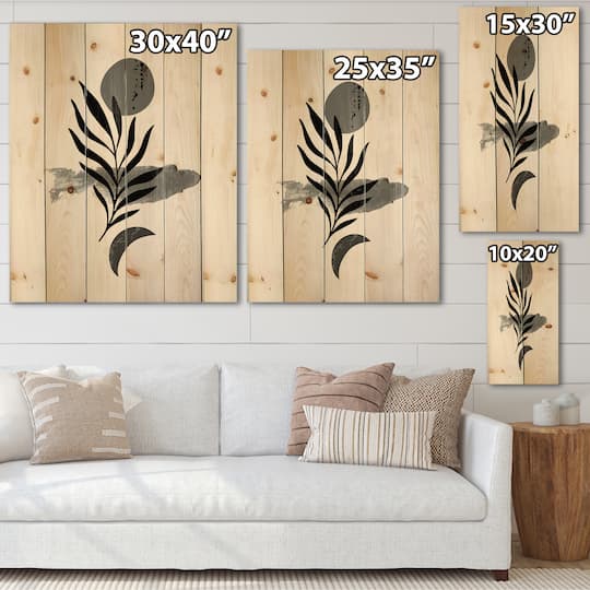 Designart - Abstract Tropical Leaf II - Modern Print on Natural Pine Wood